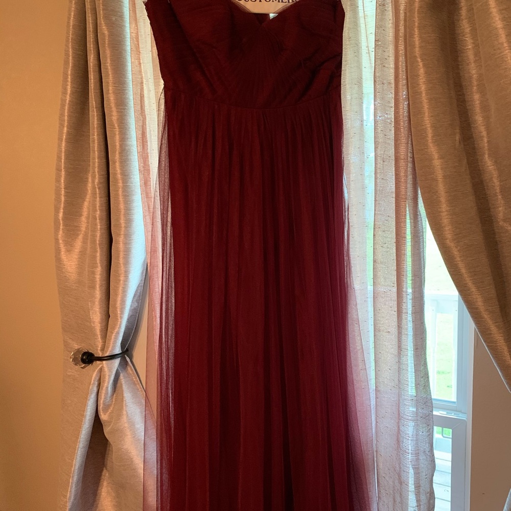 Wine color long bridesmaid dress